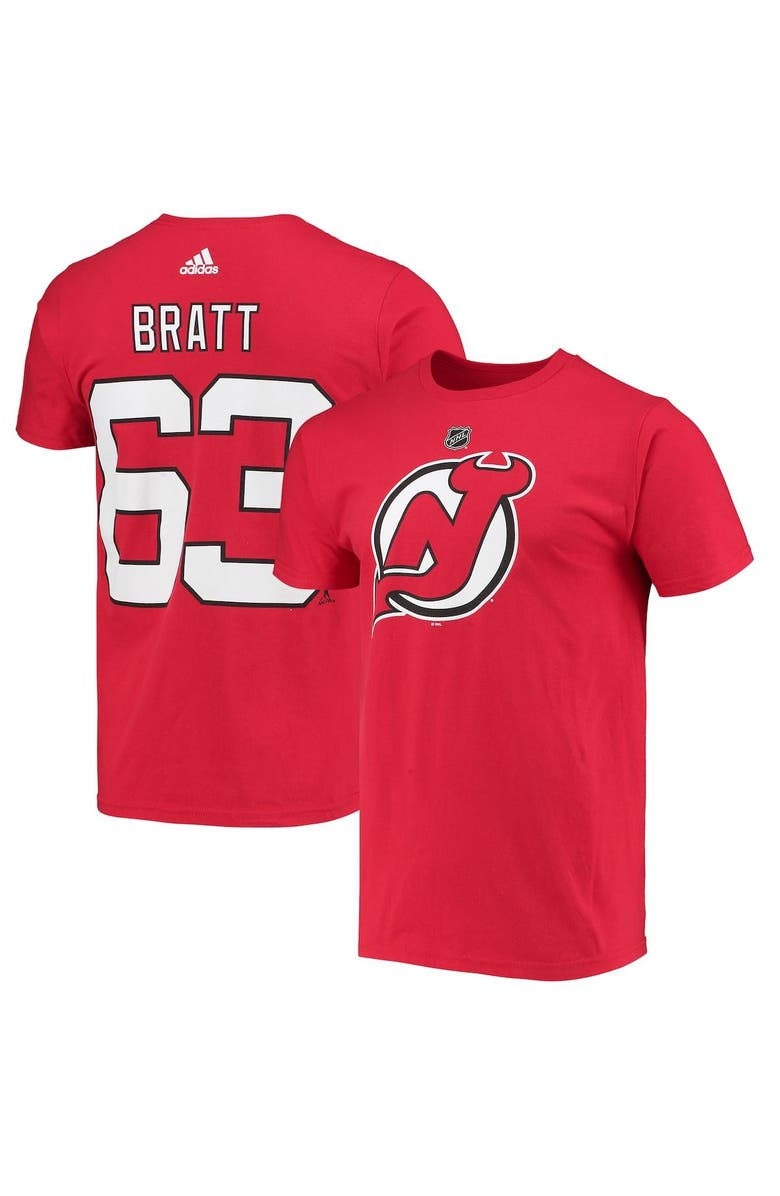 adidas Men's adidas Jesper Bratt Red New Jersey Devils Name and Number T-Shirt, Main, color,