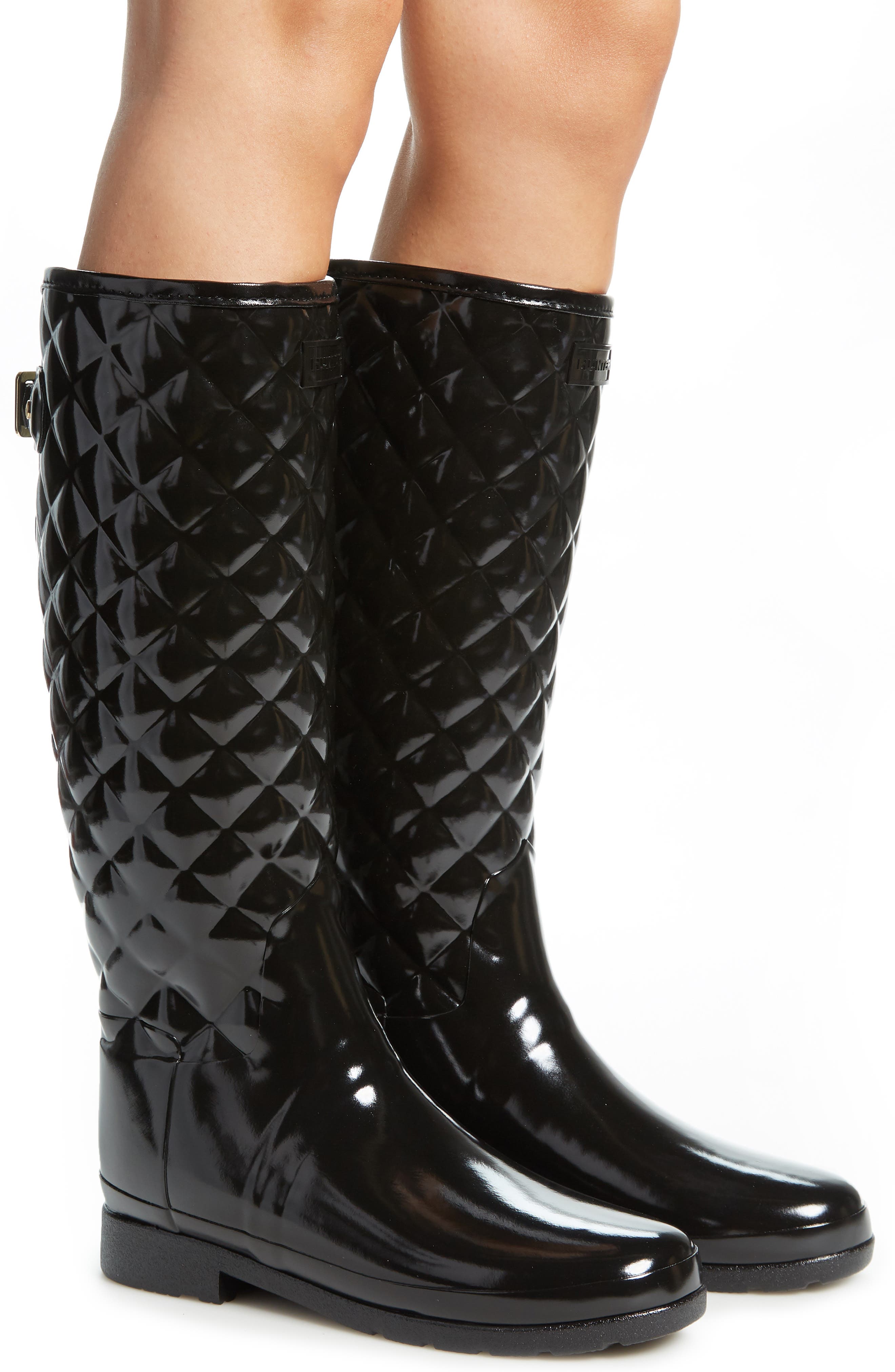 Hunter Original Refined High Gloss Quilted Waterproof Rain Boot, Alternate, color, Black
