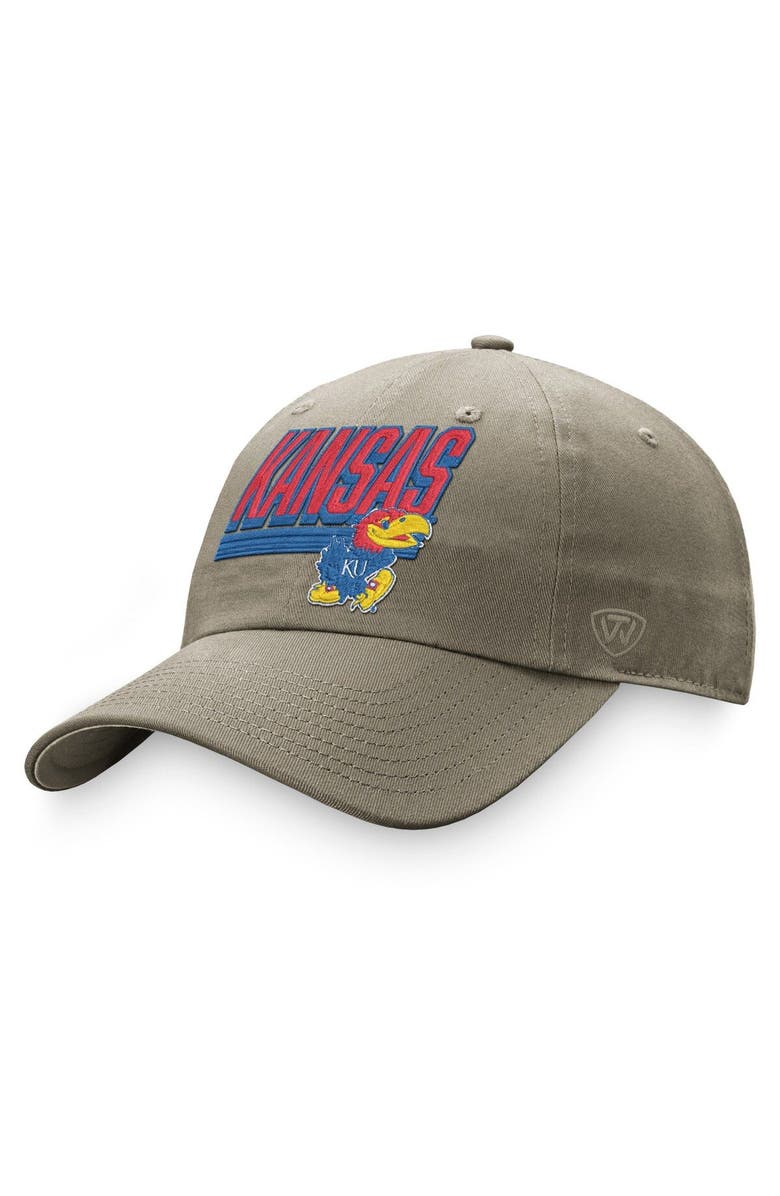 TOP OF THE WORLD Men's Top of the World Khaki Kansas Jayhawks Slice Adjustable Hat, Main, color, 