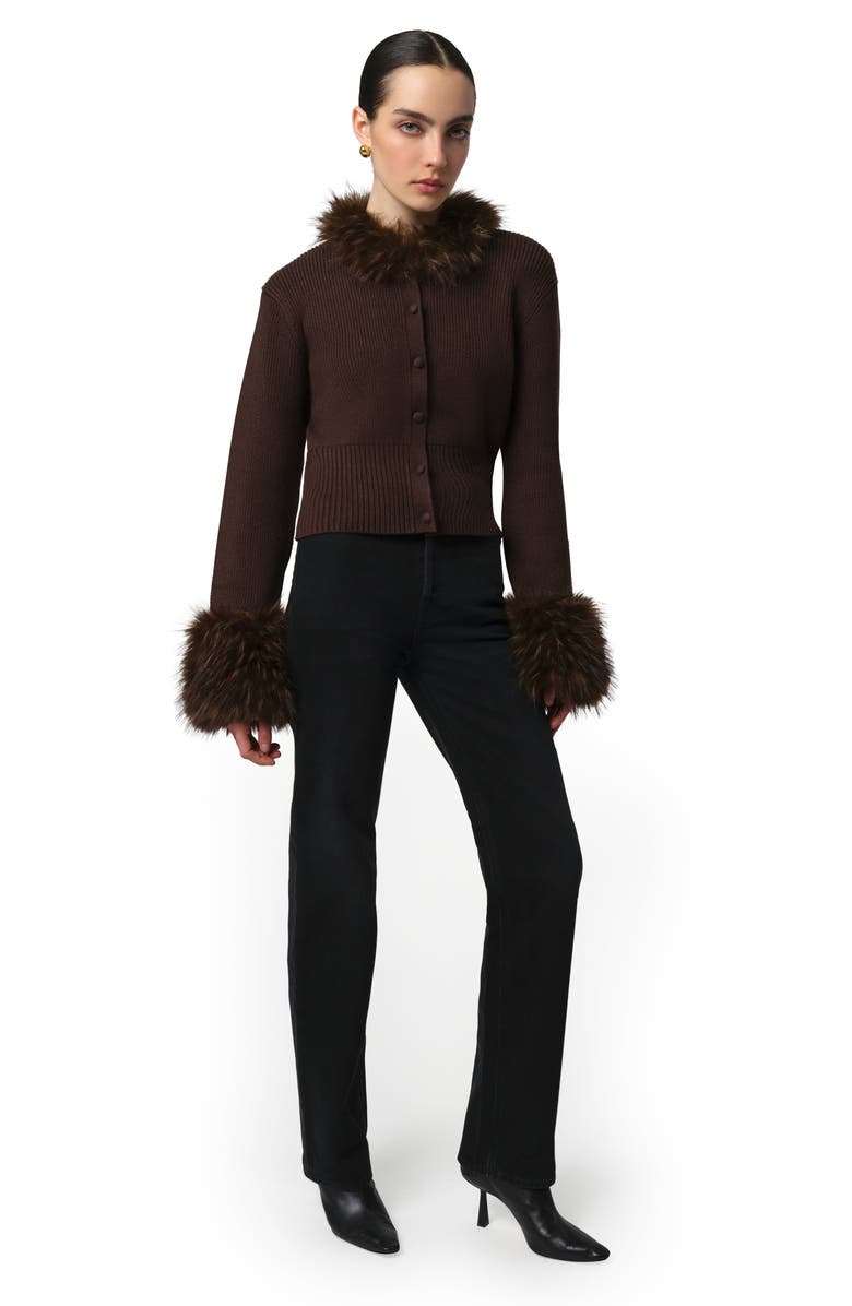 Apparis Rosa Pluche<sup>™</sup> Faux Fur Trim Cardigan, Alternate, color, Dark Brown / Dark Brown