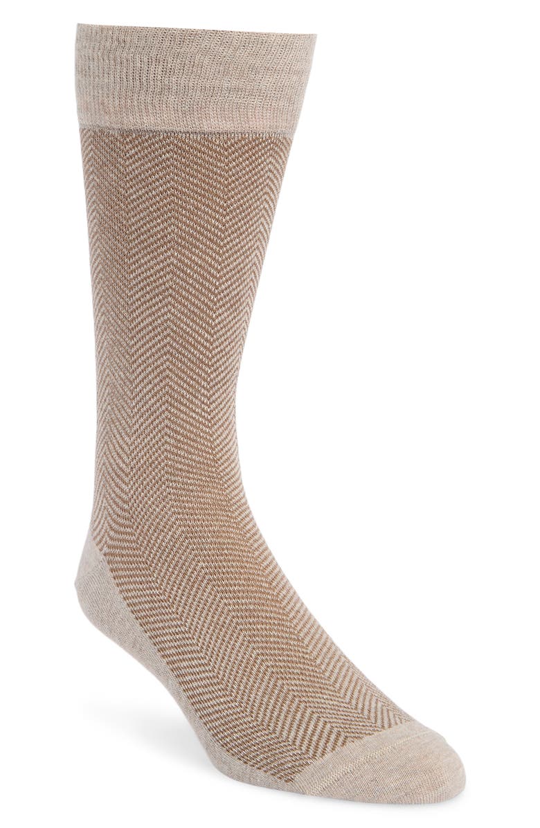 Brooks Brothers Herringbone Dress Socks, Main, color, Beige Khaki