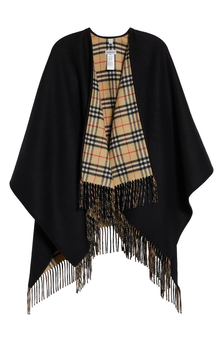 Burberry Reversible Wool Cape, Main, color, Black