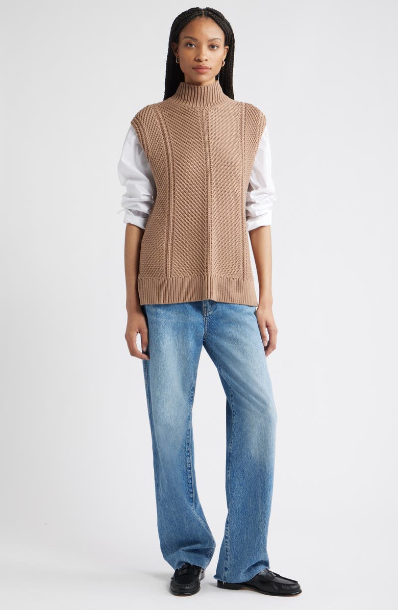 Nordstrom Textured Sleeveless Mock Neck Sweater, Alternate, color, Tan Portabella