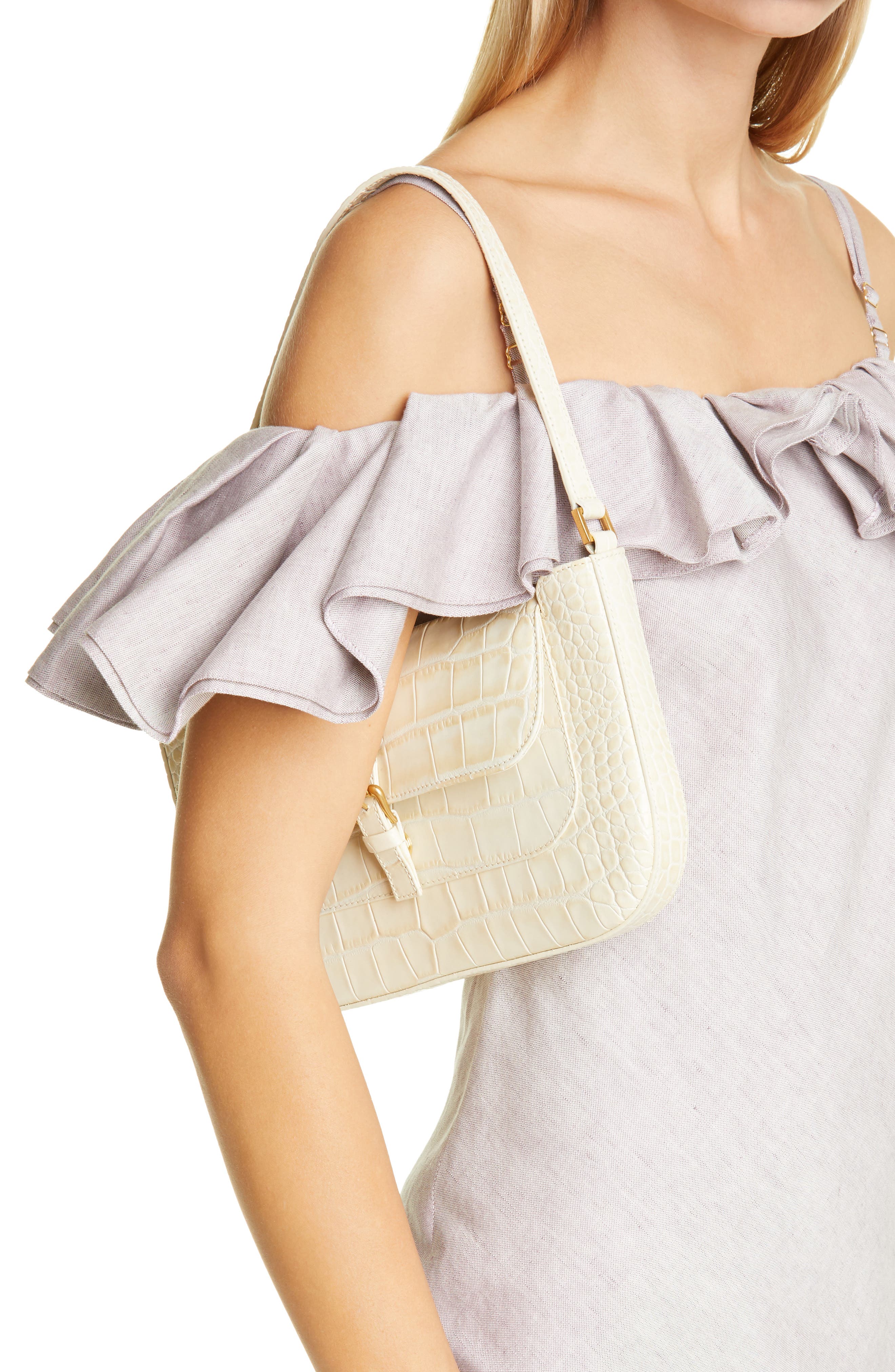 By Far Miranda Croc Embossed Leather Bag, Alternate, color, 