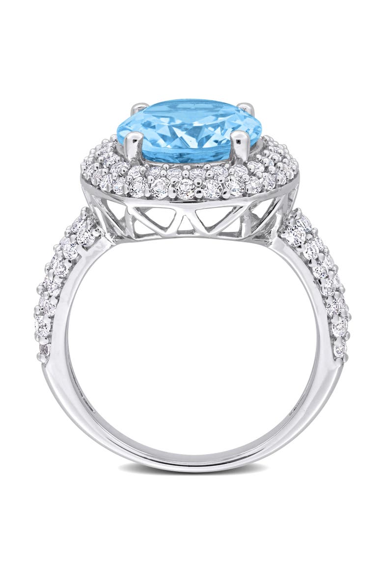 Gemstone & White Sapphire Double Halo Ring, Alternate, color, Blue Topaz