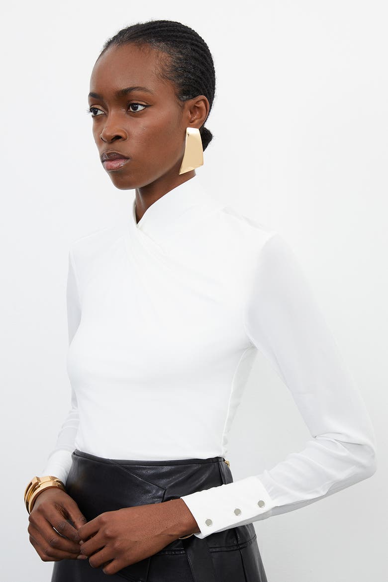 Jersey And Georgette Mix High Neck Top, Alternate, color, Ivory