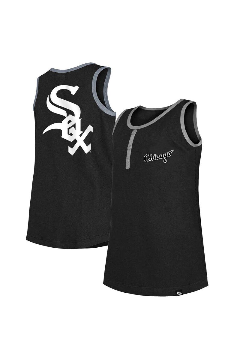 New Era Girls Youth New Era Black Chicago White Sox Henley Tank Top, Main, color, Black