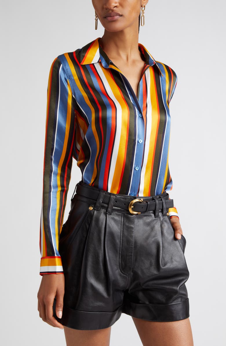 L'AGENCE Tyler Stripe Silk Shirt, Main, color, Blue Horizon Multi Stripe