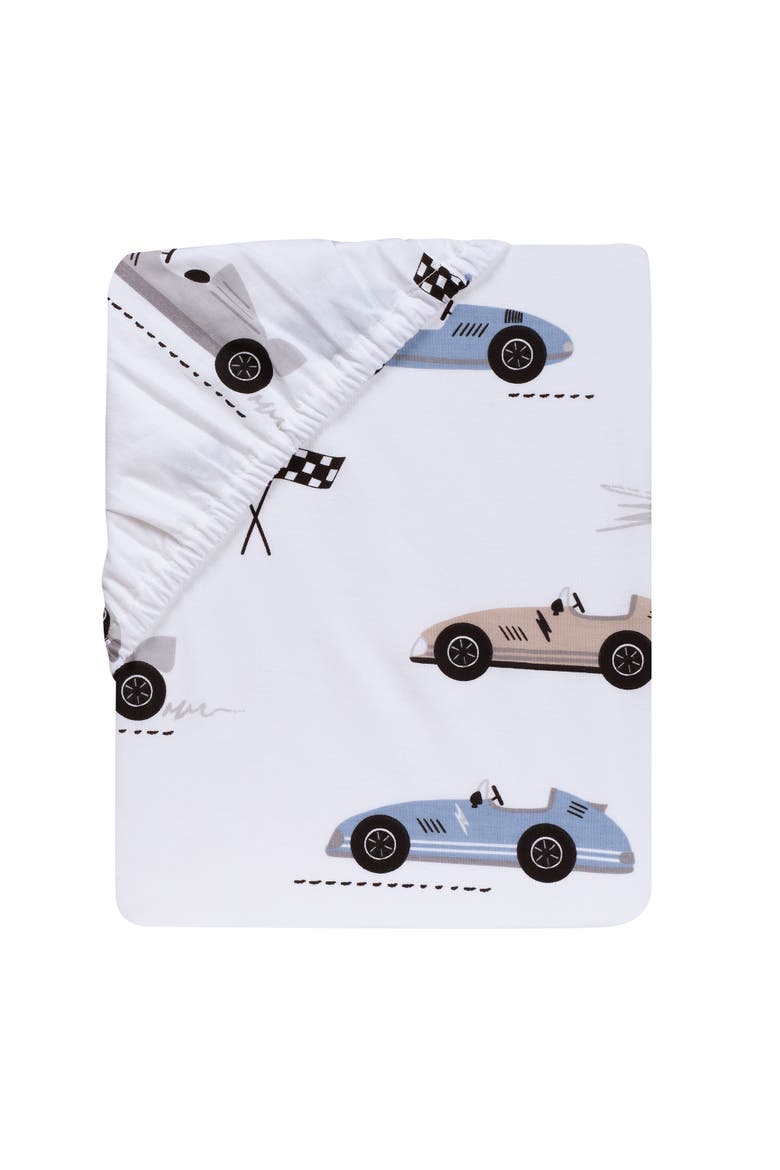Little Racer Cotton Cars/Transportation Fitted Crib/Toddler Sheet, Alternate, color, White