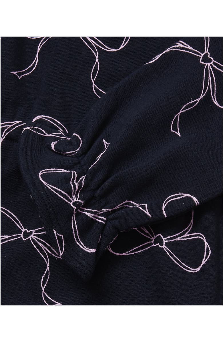 Lands' End Girls Long Sleeve French Terry Knit Dress, Alternate, color, Navy Hand Drawn Bows