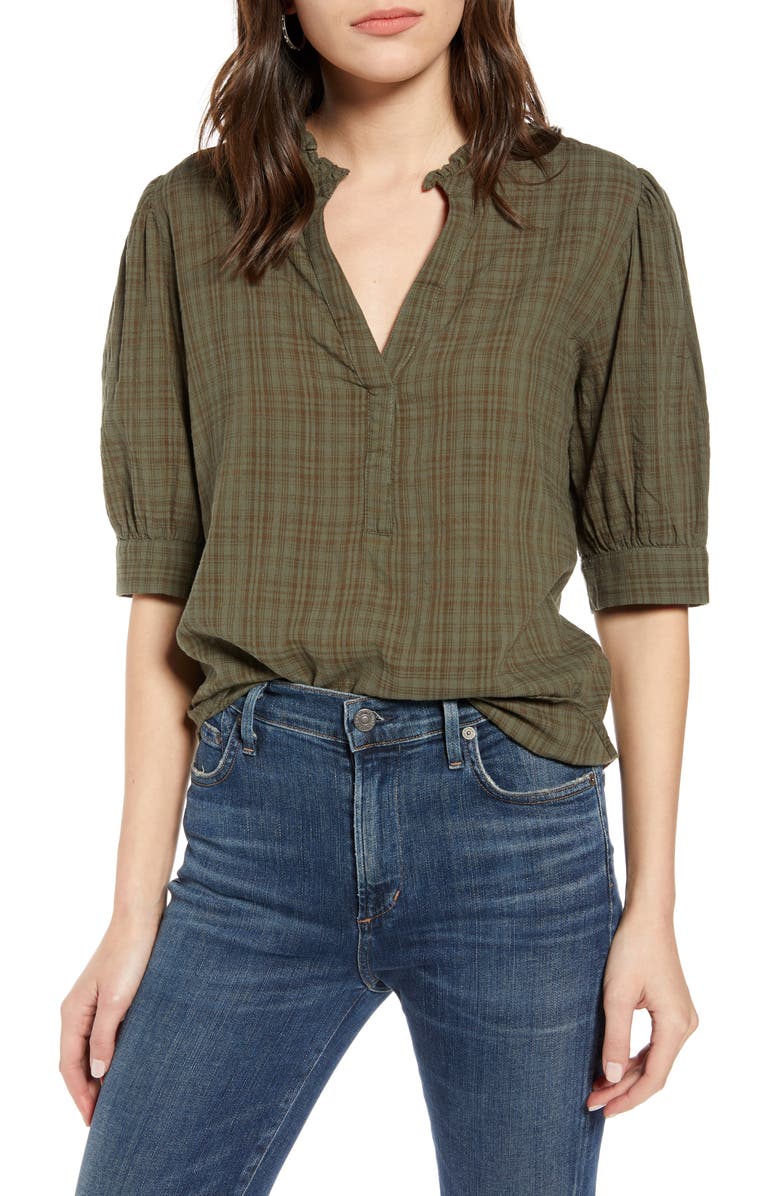 Treasure & Bond Split Neck Check Top, Main, color, 
