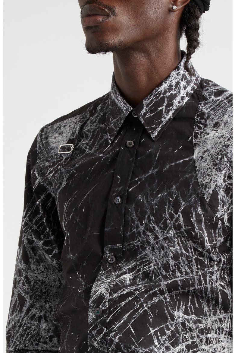 Harness Smashed Screen Print Button-Up Shirt, Alternate, color, BLACK