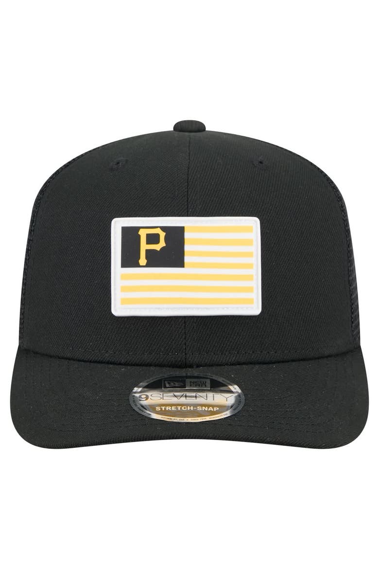 Men's New Era Black Pittsburgh Pirates Flag 9SEVENTY Stretch-Snap Hat, Alternate, color, Black