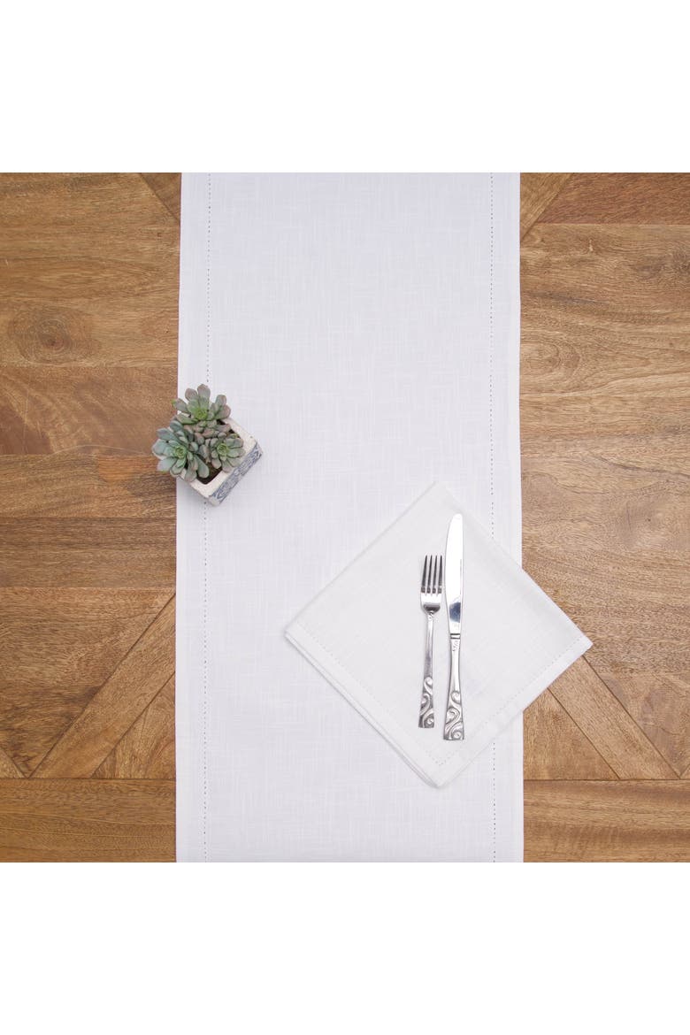 Hemstitch Solid White Everyday Runner 72" x 14", Alternate, color, White