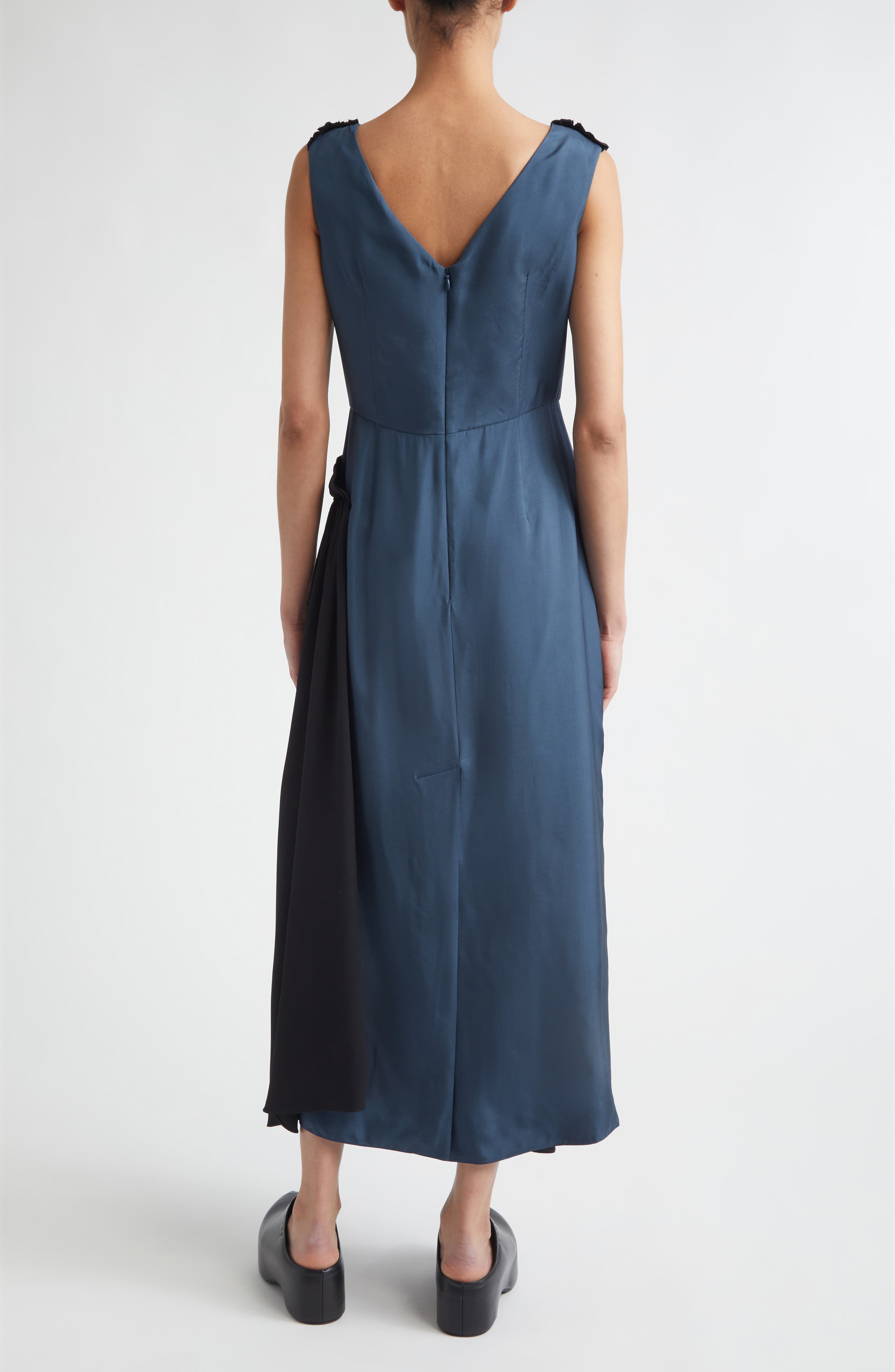 Two-Tone Mixed Media Asymmetric Midi Dress - image 2