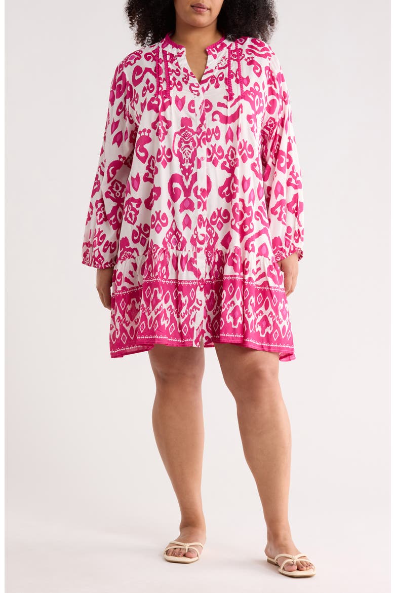 Button Front Tunic, Main, color, HOT PINK