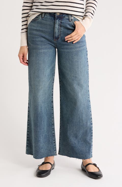 Sabrina Raw Hem Ultra High Waist Wide Leg Jeans (Plymouth)