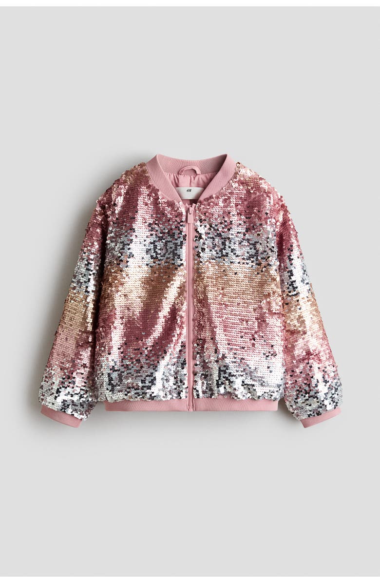 H&M Sequined Bomber Jacket, Main, color, Pink/Sequins