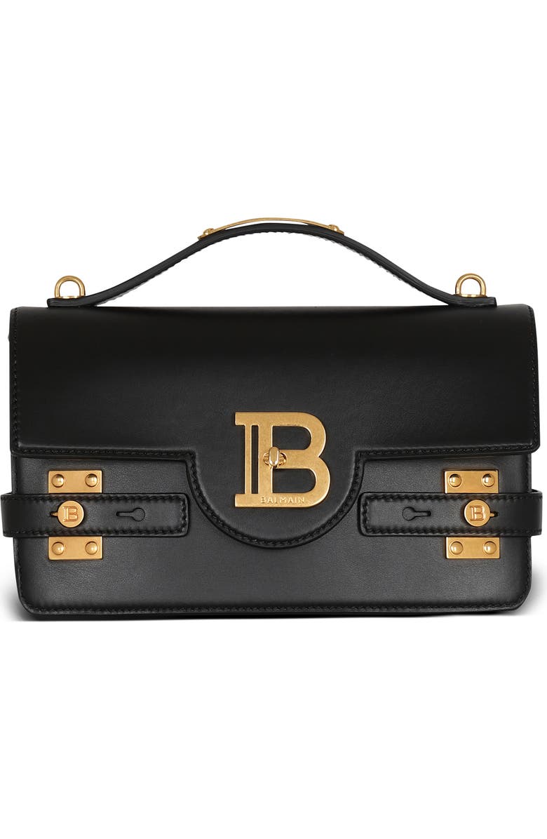 Balmain B-Buzz 24 Leather Top Handle Bag, Main, color,