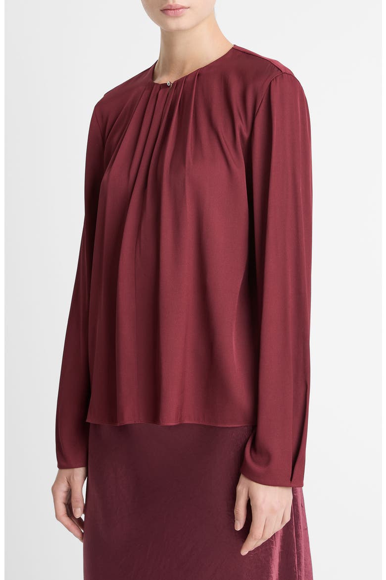 Pleated Neck Silk Blend Top, Alternate, color, BORDEAUX