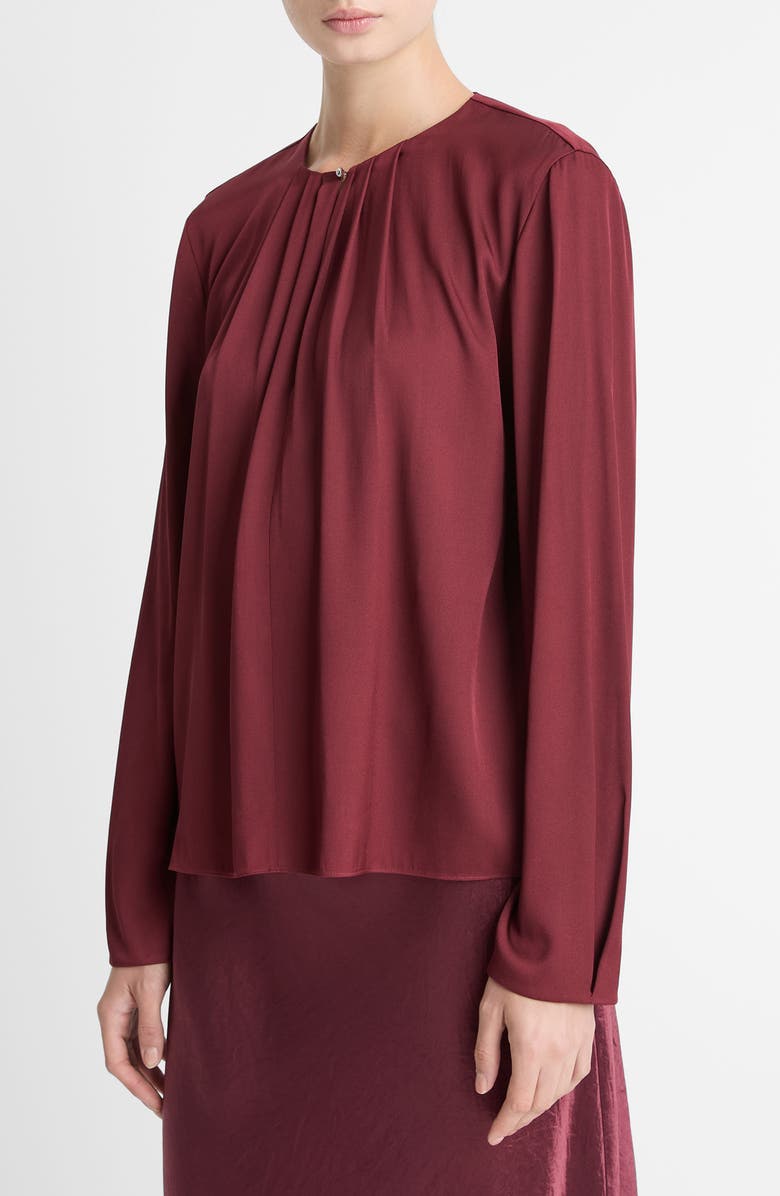 Vince Pleated Neck Silk Blend Top, Alternate, color, Bordeaux