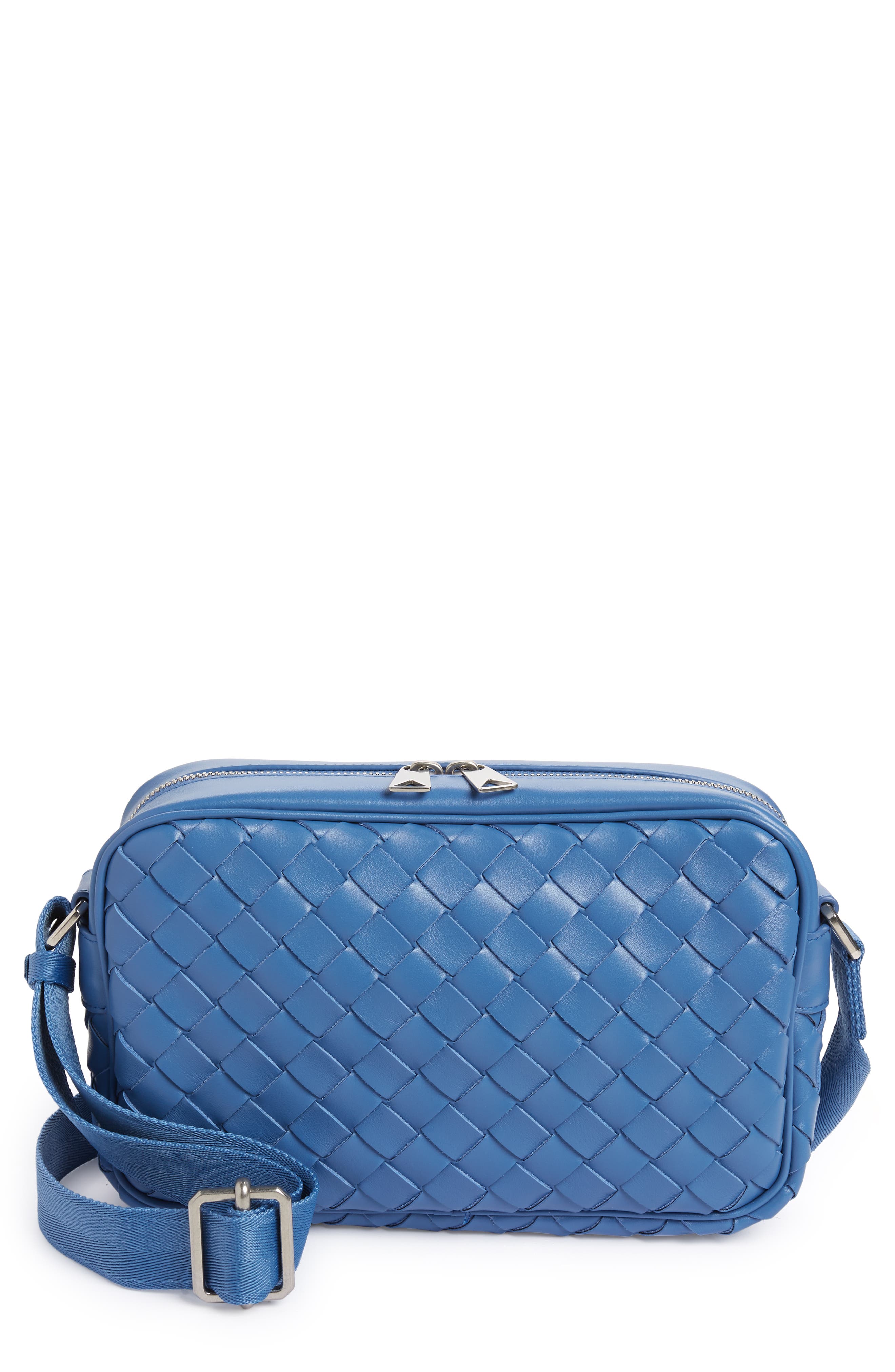 Classic Intrecciato Leather Camera Bag, Main, color, SURF-SILVER