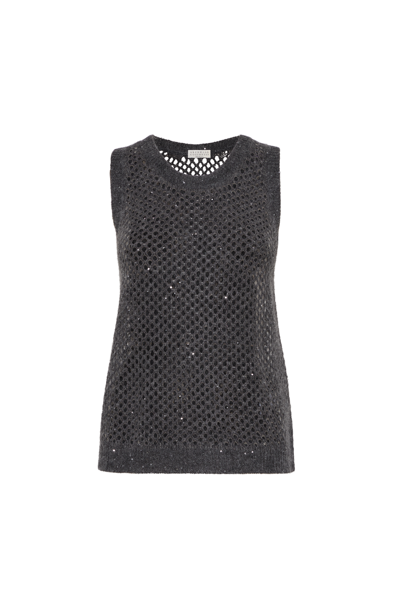 Brunello Cucinelli Dazzling Net knit top, Main, color, Anthracite