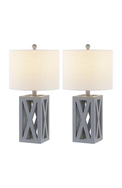 Stewart 21.5" Farmhouse Wood LED Table Lamp (Set of 2)
