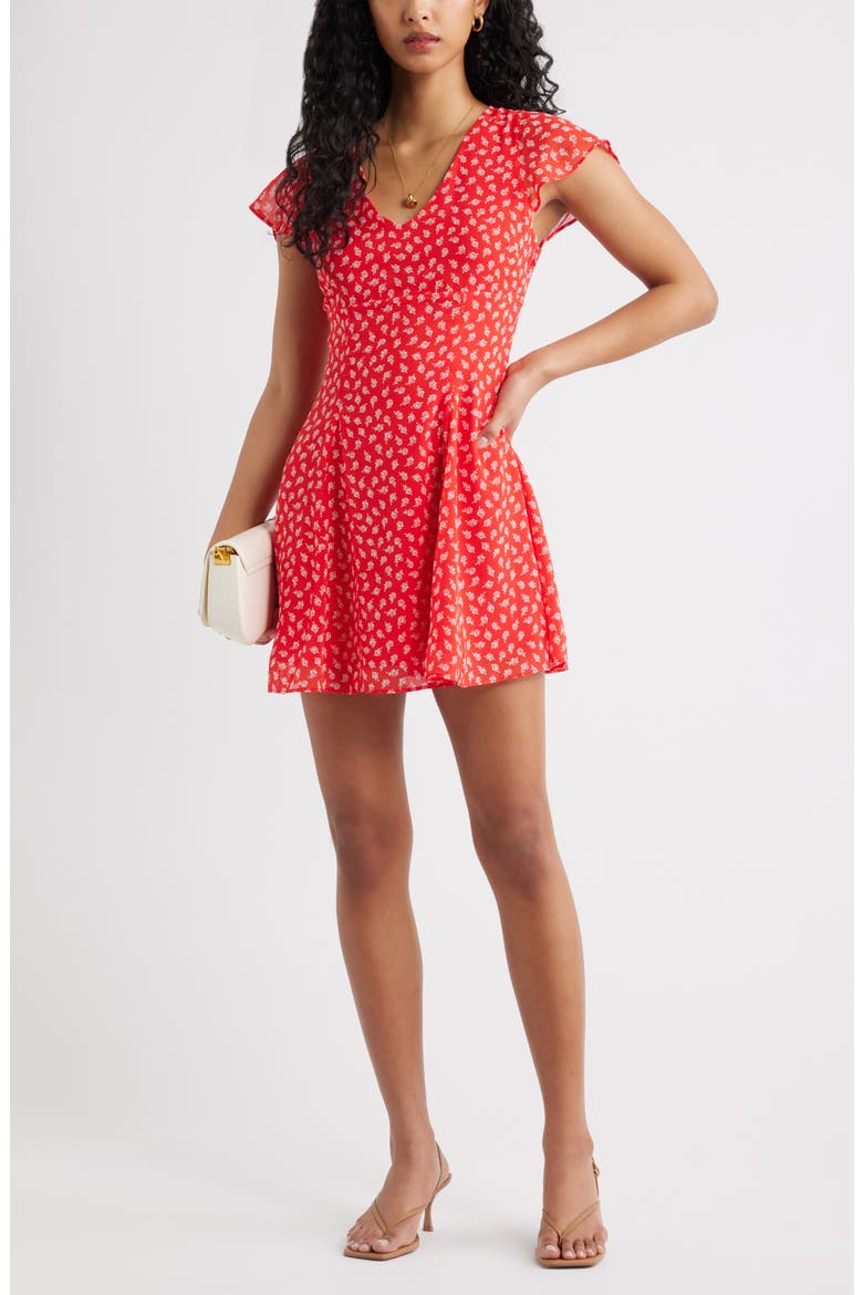 Floral Print Fit & Flare Minidress, Alternate, color, RED- IVORY BELLA ROSE