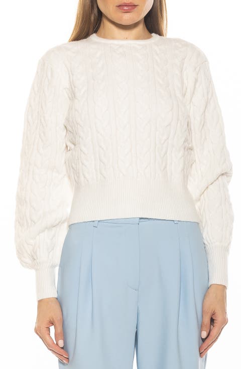 Berli Balloon Sleeve Cable Knit Crop Sweater
