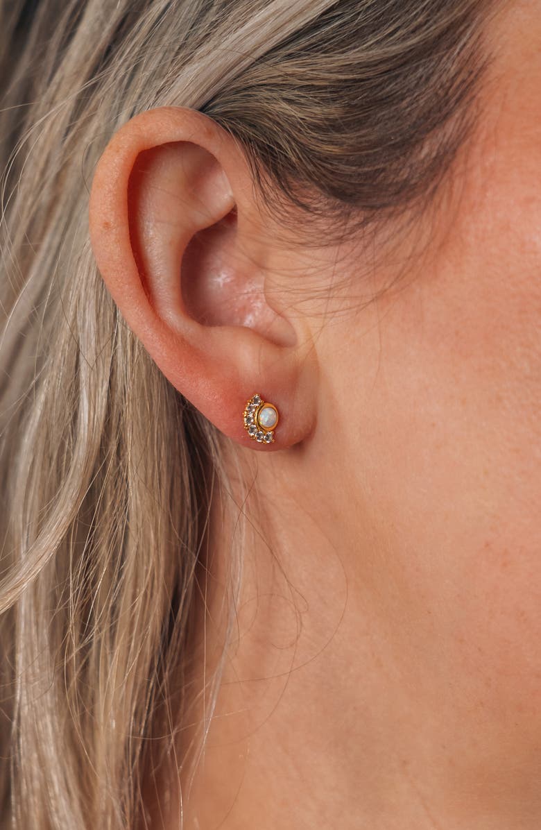 Sterling Forever Half Halo Stud Earrings, Alternate, color, Gold