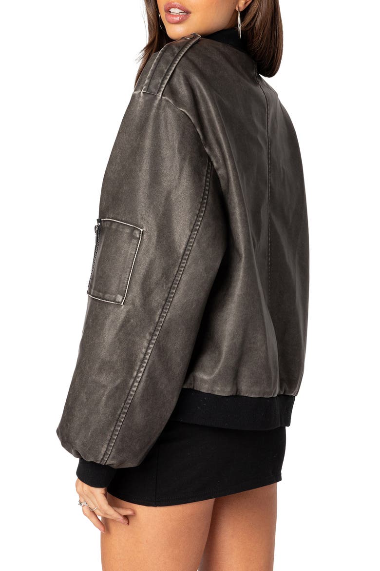 Vava Washed Faux Leather Bomber Jacket, Alternate, color, GRAY-WASHED