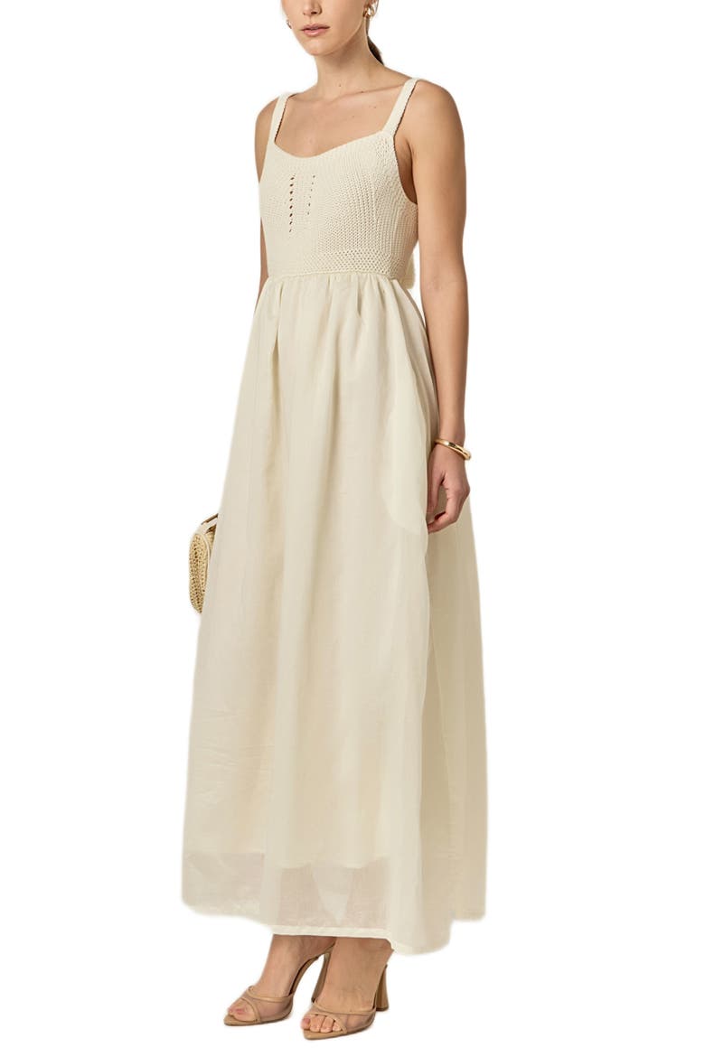 Mixed Media Open Back Dress, Alternate, color, CREAM