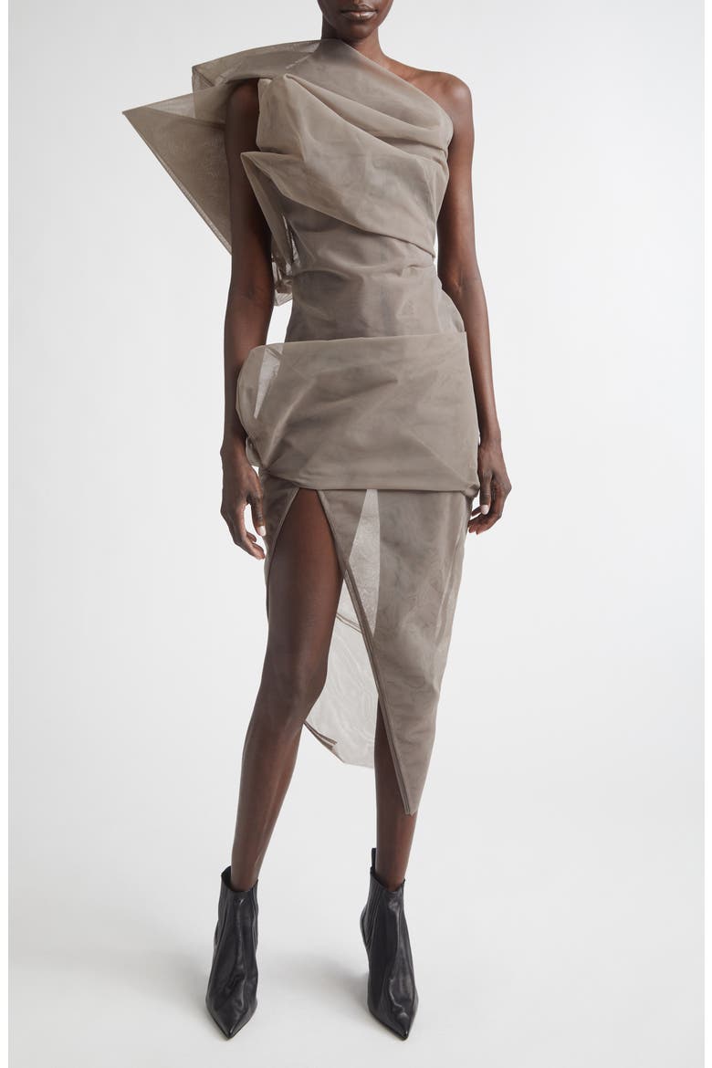 Claudia Sheer Tulle One-Shoulder Top, Alternate, color, DUST