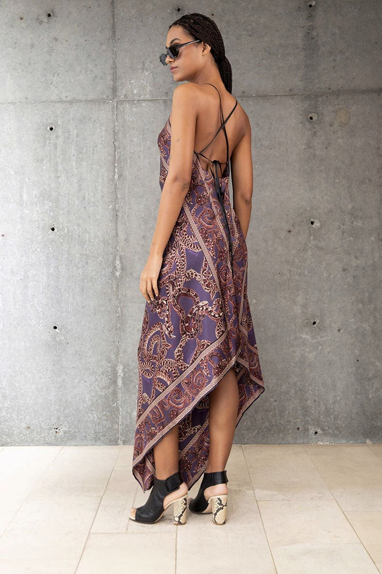 Silk Snake Scarf Maxi Dress, Alternate, color, Vino x Purple