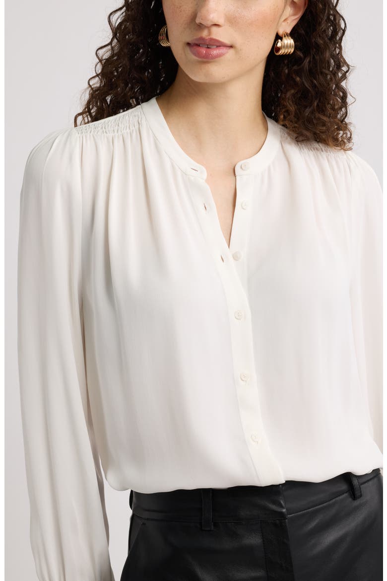Shirred Long Sleeve Button Up Shirt, Alternate, color, IVORY TOFU