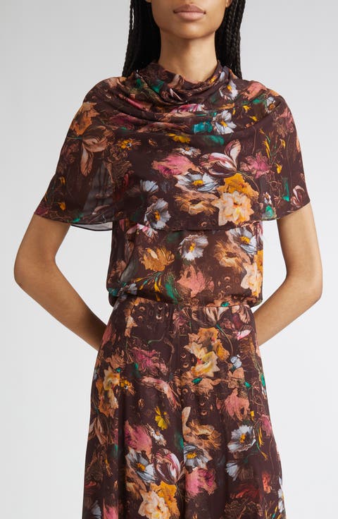 Floral Chiffon Cowl Neck