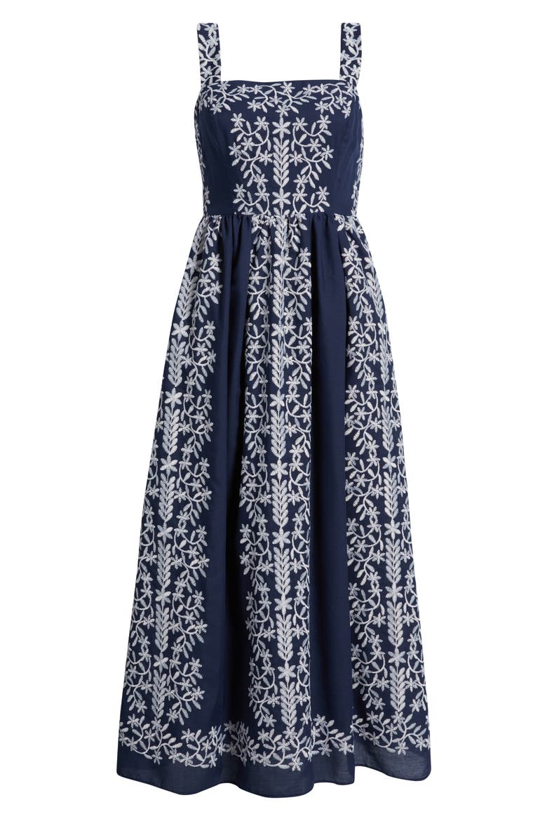 Embroidered Square Neck Dress, Alternate, color, NAVY IVORY