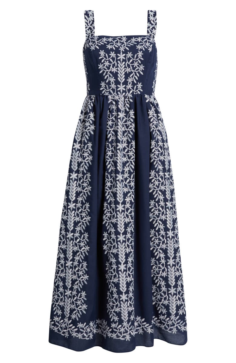 Julia Jordan Embroidered Square Neck Dress, Alternate, color, Navy Ivory