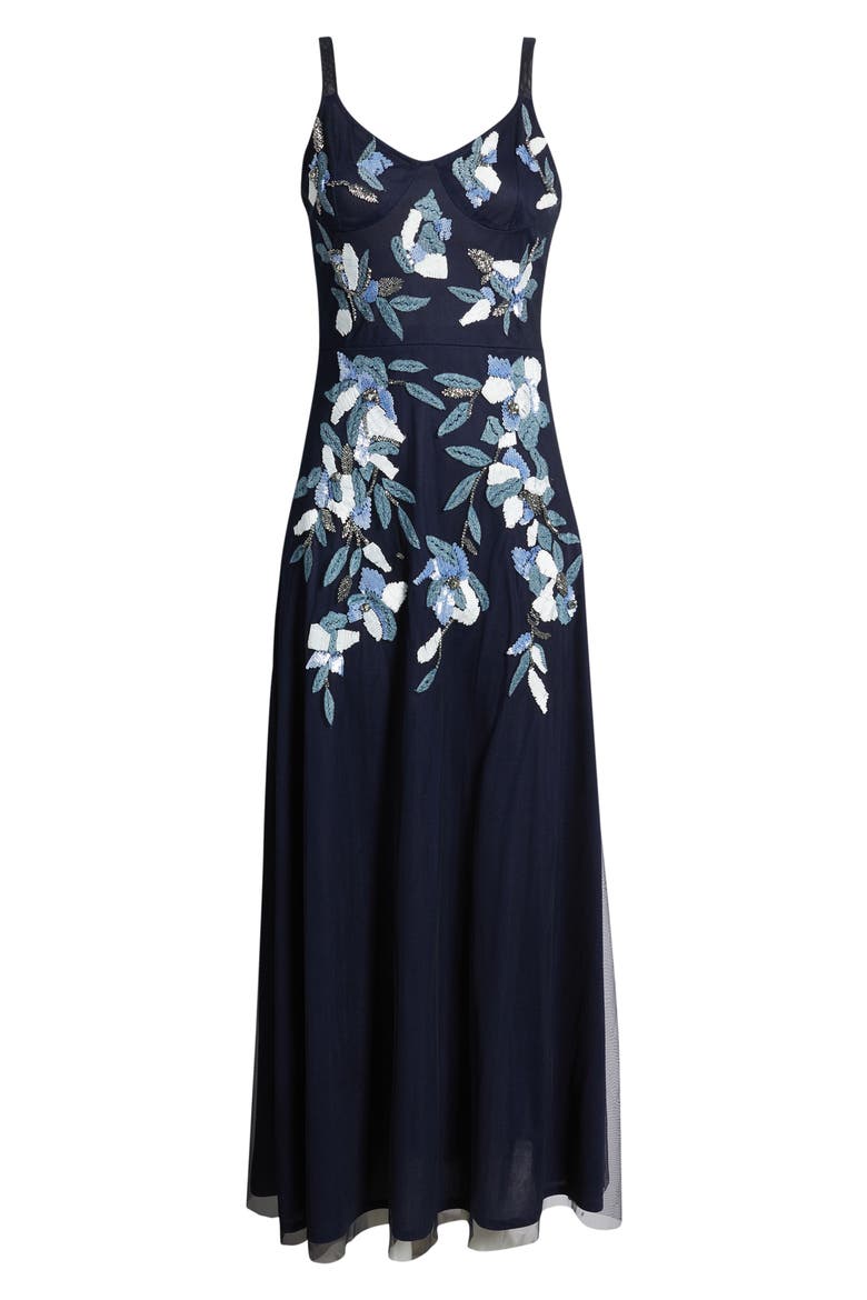 Embroidered Beaded Sequin Sleeveless Gown, Alternate, color, NAVY