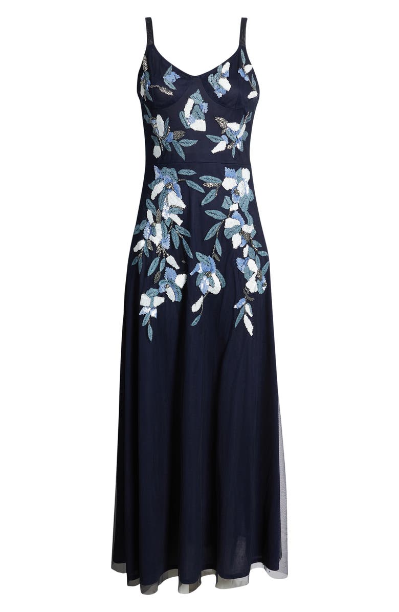 Pisarro Nights Embroidered Beaded Sequin Sleeveless Gown, Alternate, color, Navy