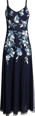 Pisarro Nights Embroidered Beaded Sequin Sleeveless Gown