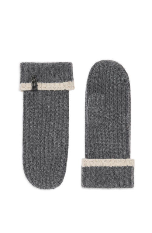 Brunello Cucinelli Knit Mittens With Monili In Lead