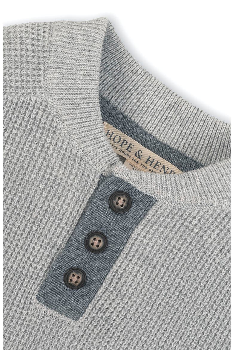 Kids' Organic Long Sleeve Henley Pullover Sweater with Elbow Patches, Alternate, color, Gray Heather