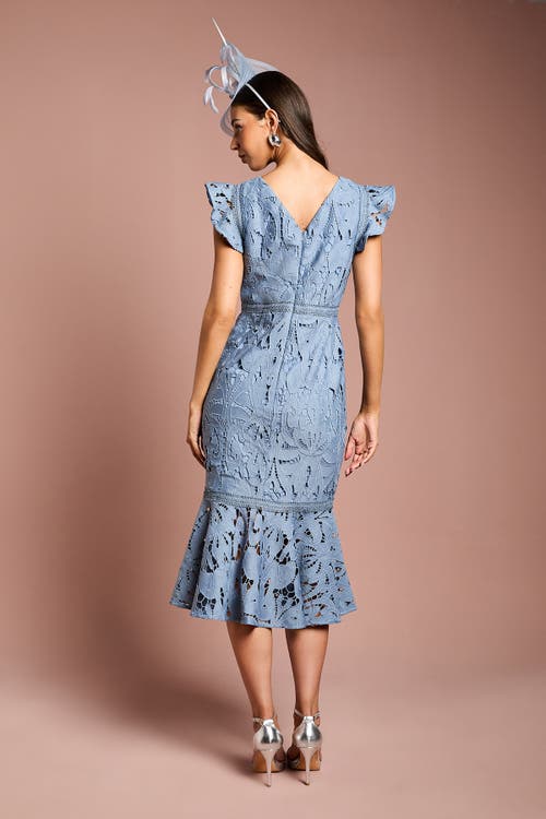 Coast Frill Sleeve Lace Flute Hem Dress In Blue