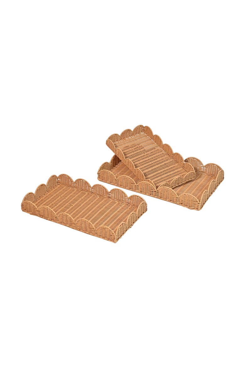 Parker Southwestern Cottage Resin Scalloped Rectangular Decorative Serving Trays,, Main, color, Brown