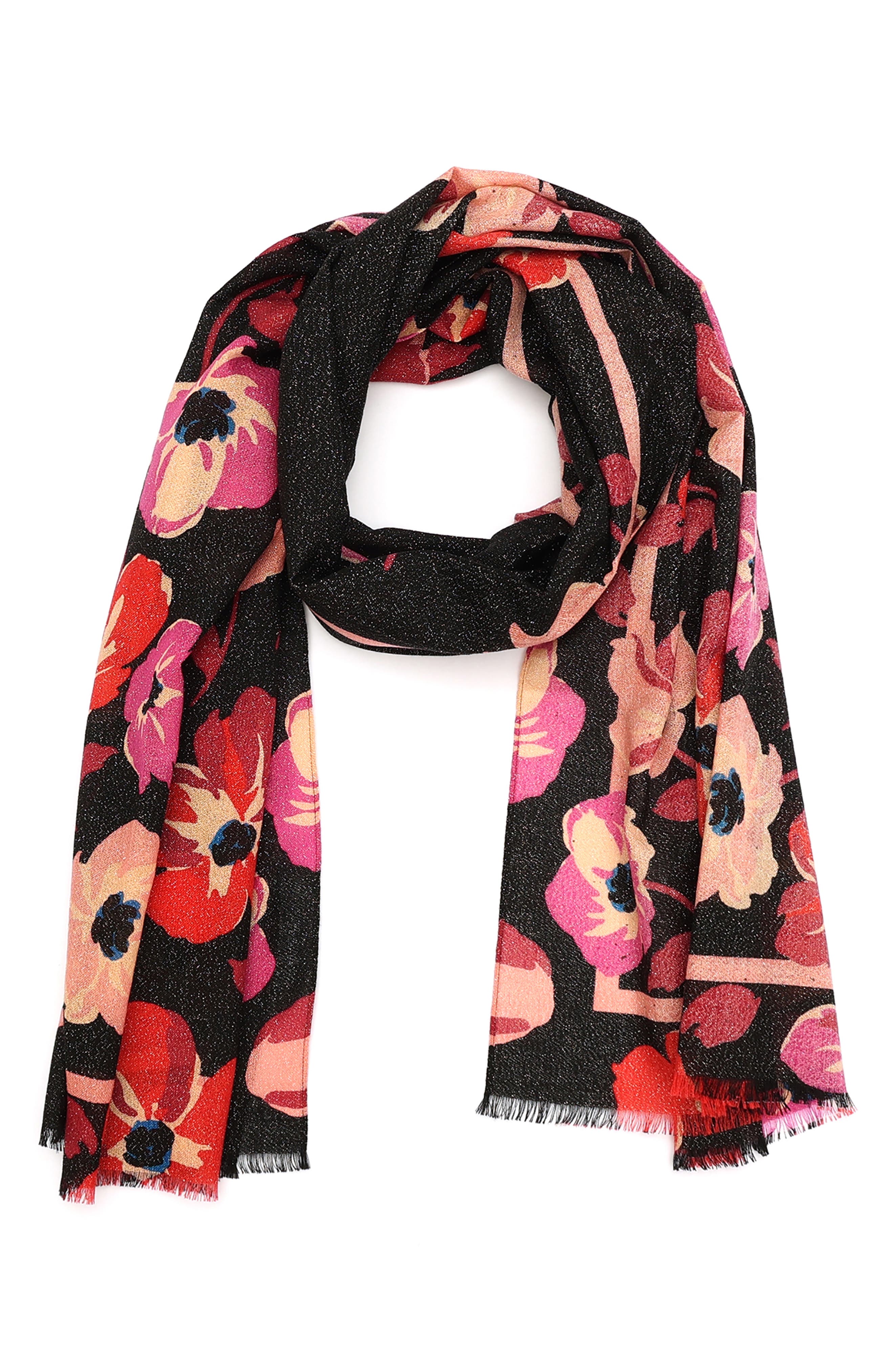 fall poppies wool blend oblong scarf