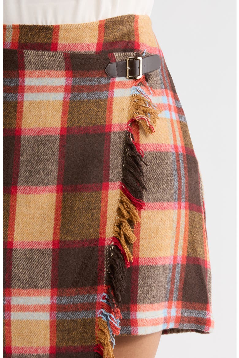 Plaid Faux Wrap Miniskirt, Alternate, color, BROWNMULTI