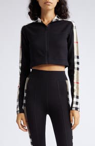 Burberry Cynthia Crop Check Panel Front Zip Top