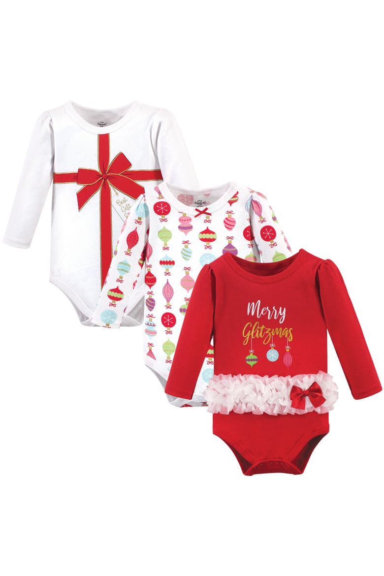 3Pk Long Sleeve Bodysuits, Main, color, Glitzmas